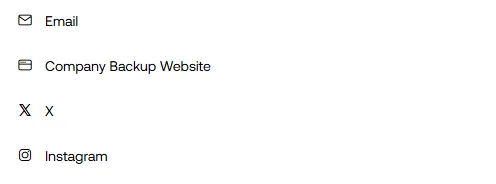 欧易官方渠道验证页渠道下拉里的 Email、Company Backup Website、X、Instagram 几项